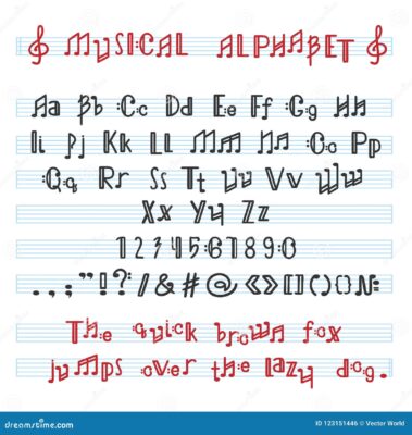 Alphabet musical avec lettres et notes de musique évoquant la thématique sonore