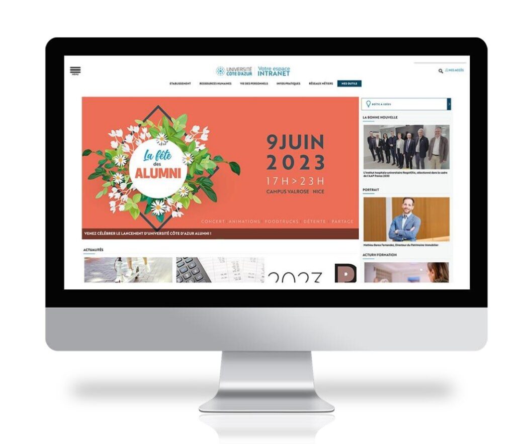 Interface d'un intranet universitaire illustrant l'accès centralisé à l'information