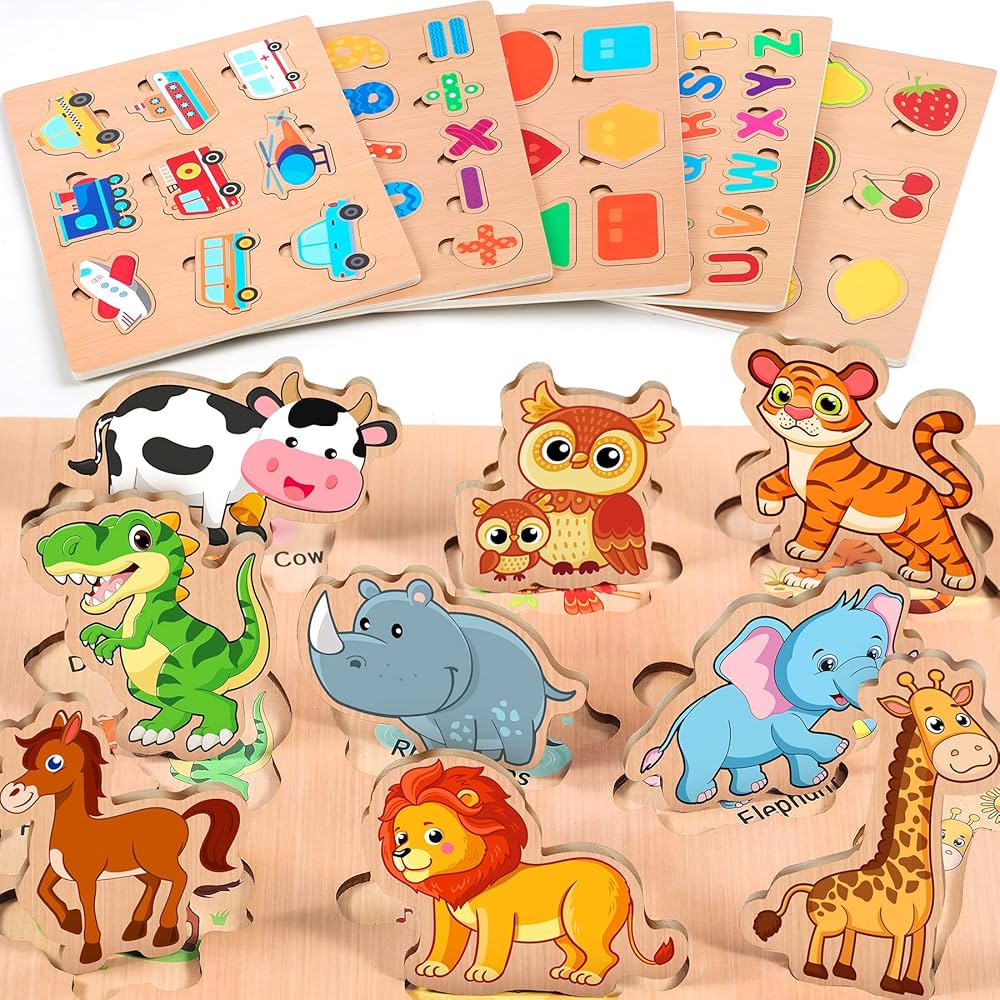 Jeu éducatif en bois représentant des mots d'animaux en six lettres pour enfants