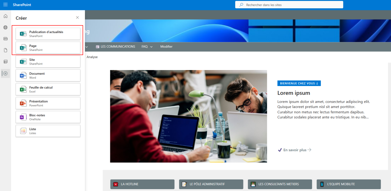 aperçu intranet Inetum SharePoint