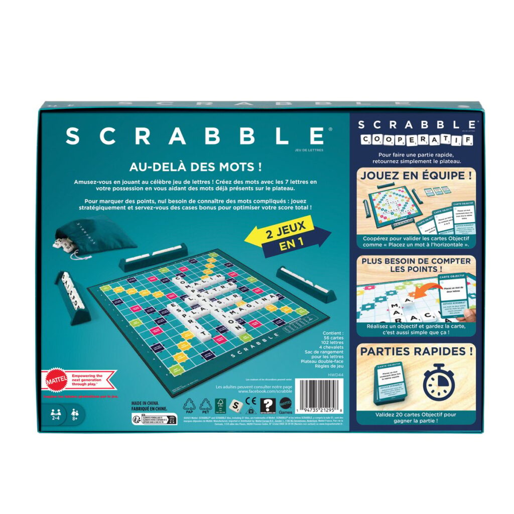 Jeu de Scrabble avec lettres visibles illustrant un mot de 8 lettres avec double M