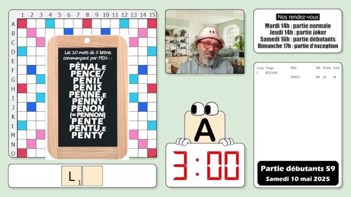 Plateau de Scrabble avec lettres formant des mots de 5 lettres débutant par C