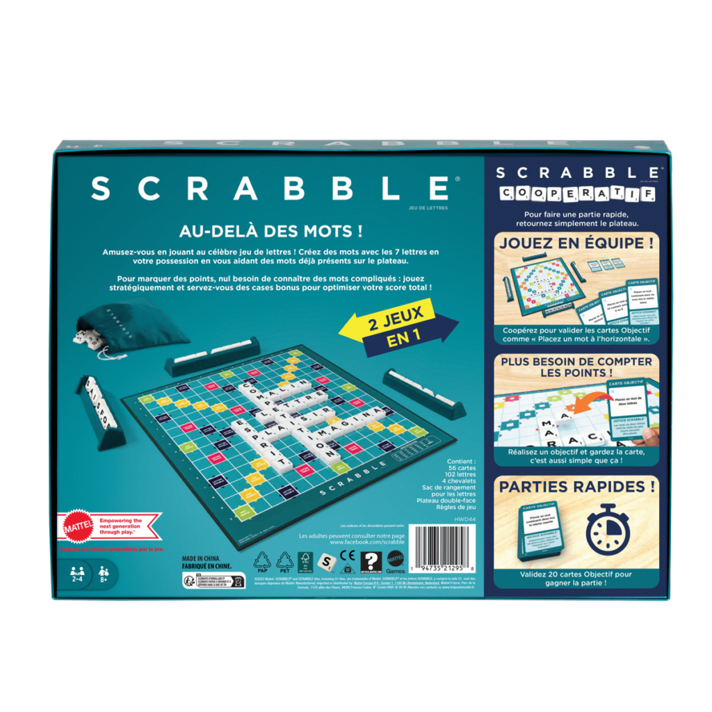Jeu de Scrabble avec lettres posées sur un plateau, illustrant des mots de 8 lettres commençant par B